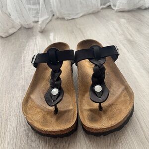 Birkenstock Black and Brown Sandals with Cork Footbed